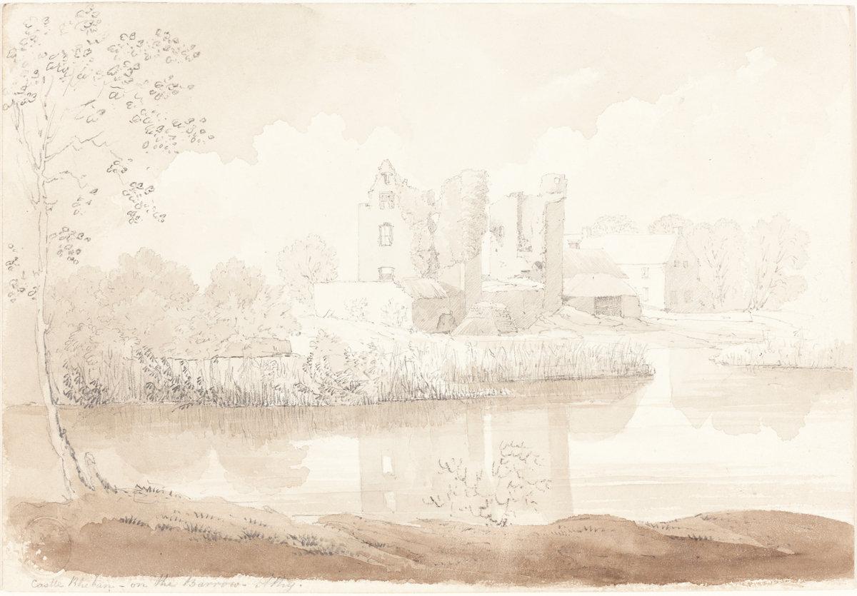 Attributed to James Bulwer:Castle Rheban on the River Barrow,16x12"(A3) Poster