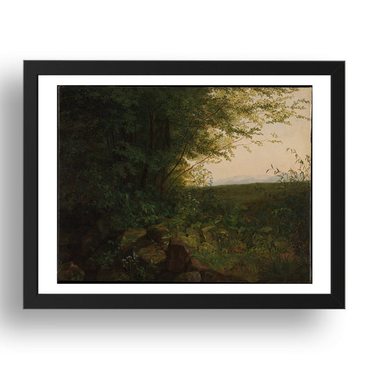 August Heinrich: At the Edge of the Forest (c1820), vintage artwork, A3 Size Reproduction Poster Print in 17x13" Black Frame