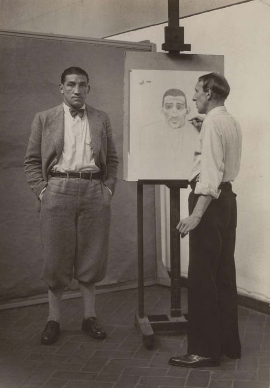 August Sander - The Painter Heinrich Horle Drawing the Boxer Hein Domgoren, vintage historic photograph, modern poster print