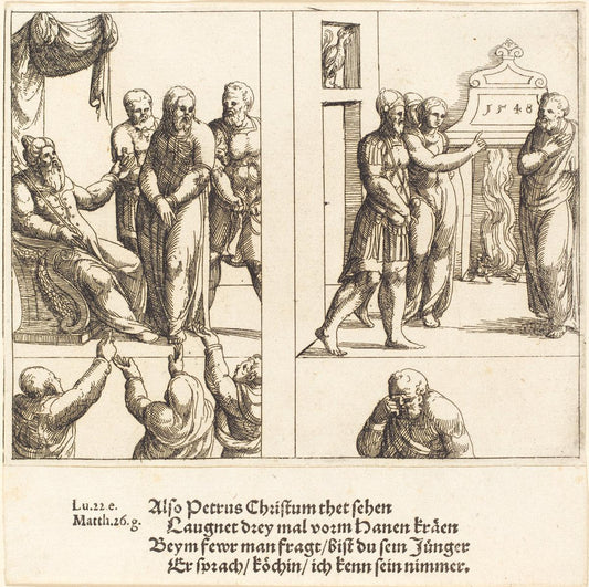 Augustin Hirschvogel:Christ before Caiaphas, and Peter Denyi,16x12"(A3) Poster