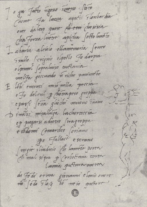 Autograph sonnet with selfportrait while frescoeing the ceiling of the Sistine chapel, vintage artwork by Michelangelo, A3 (16x12") Poster Print