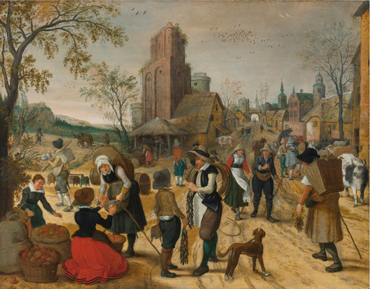 Autumn. Market Scene in the Heart of a Village, vintage artwork by Sebastian Vrancx, A3 (16x12") Poster Print