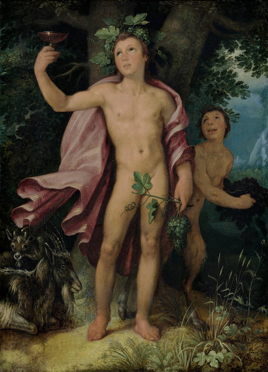 Bacchus and a Satyr, vintage artwork by Cornelis van Haarlem, A3 (16x12") Poster Print