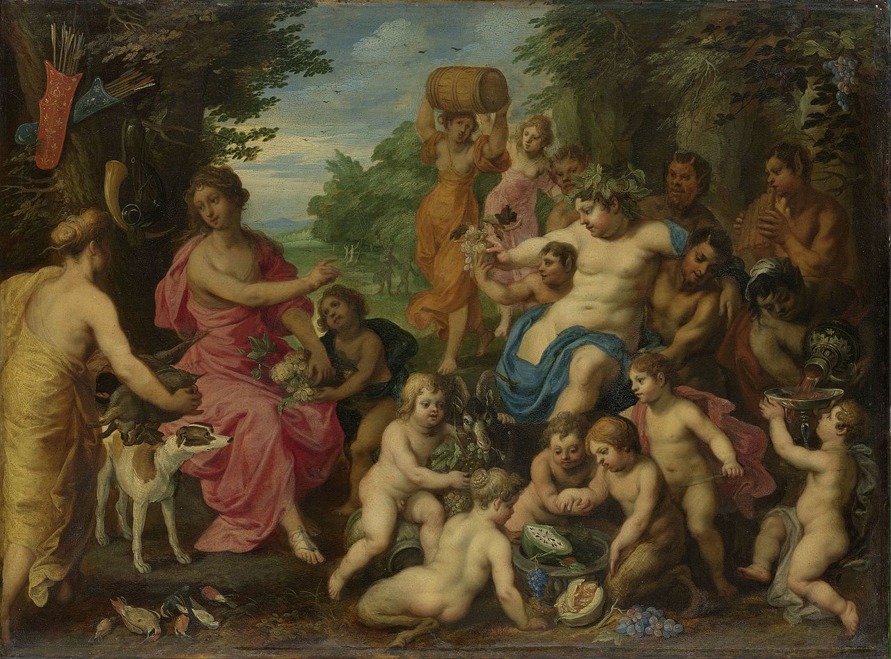 Bacchus and Diana, vintage artwork by Hendrick van Balen, 12x8" (A4) Poster