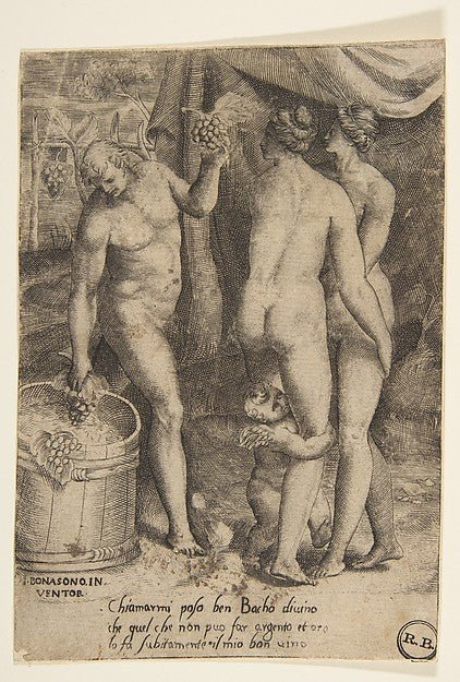 Bacchus at left giving grapes to women  from 'The Loves of the, vintage art, A3 (16x12") Poster Print