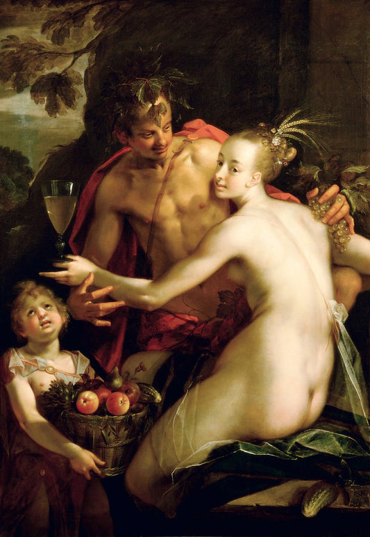 Bacchus, Ceres and Amor, vintage artwork by Hans von Aachen, A3 (16x12") Poster Print