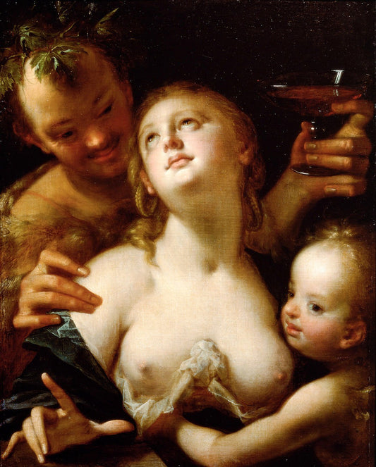 Bacchus, Venus and Amor, vintage artwork by Hans von Aachen, A3 (16x12") Poster Print