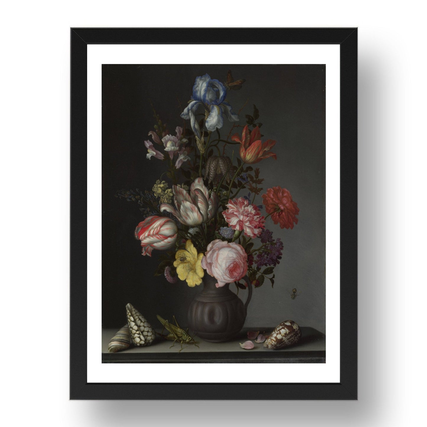 Balthasar van der Ast: Flowers in a Vase with Shells and Insects, Poster in 17x13"(A3) Frame