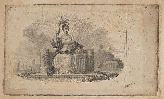 Banknote vignette with female figure representing America c182, vintage art, A3 (16x12") Poster Print