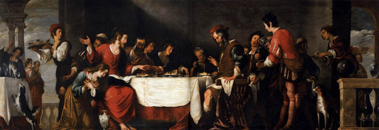 Banquet at the House of Simon, vintage artwork by Bernardo Strozzi, 12x8" (A4) Poster