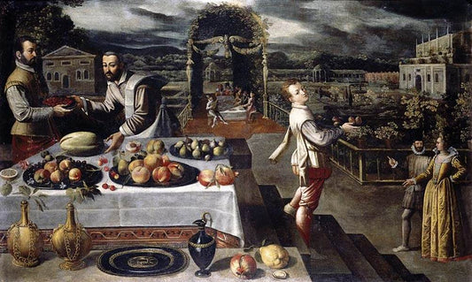 Banquet in a Formal Palace Garden, vintage artwork by Lodewijk Toeput, 12x8" (A4) Poster