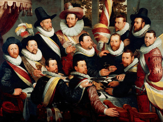 Banquet of the officers and sub-alterns of the Haarlem Calivermen Civic Guard, vintage artwork by Cornelis van Haarlem, A3 (16x12") Poster Print