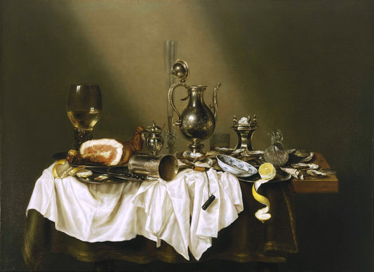 Banquet Piece with Ham, vintage artwork by Willem Claesz. Heda, 12x8" (A4) Poster