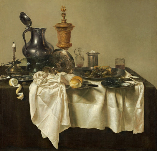 Banquet Piece with Mince Pie, vintage artwork by Willem Claesz. Heda, 12x8" (A4) Poster