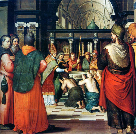 Baptism Scene, vintage artwork by Pieter Pourbus, A3 (16x12") Poster Print
