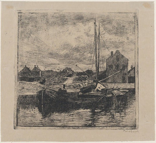 Barges Anchored by the Wharf late 19th–early 20th cent-Willem , vintage art, A3 (16x12") Poster Print