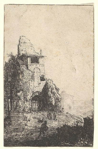 Bartholomeus Breenbergh:Plate 2: Calidarium at the Baths of Diocletian with a man striding toward the right foreground from the series 'The Ruins of Rome' 1640, vintage artwork, 16x12"(A3) Poster Print
