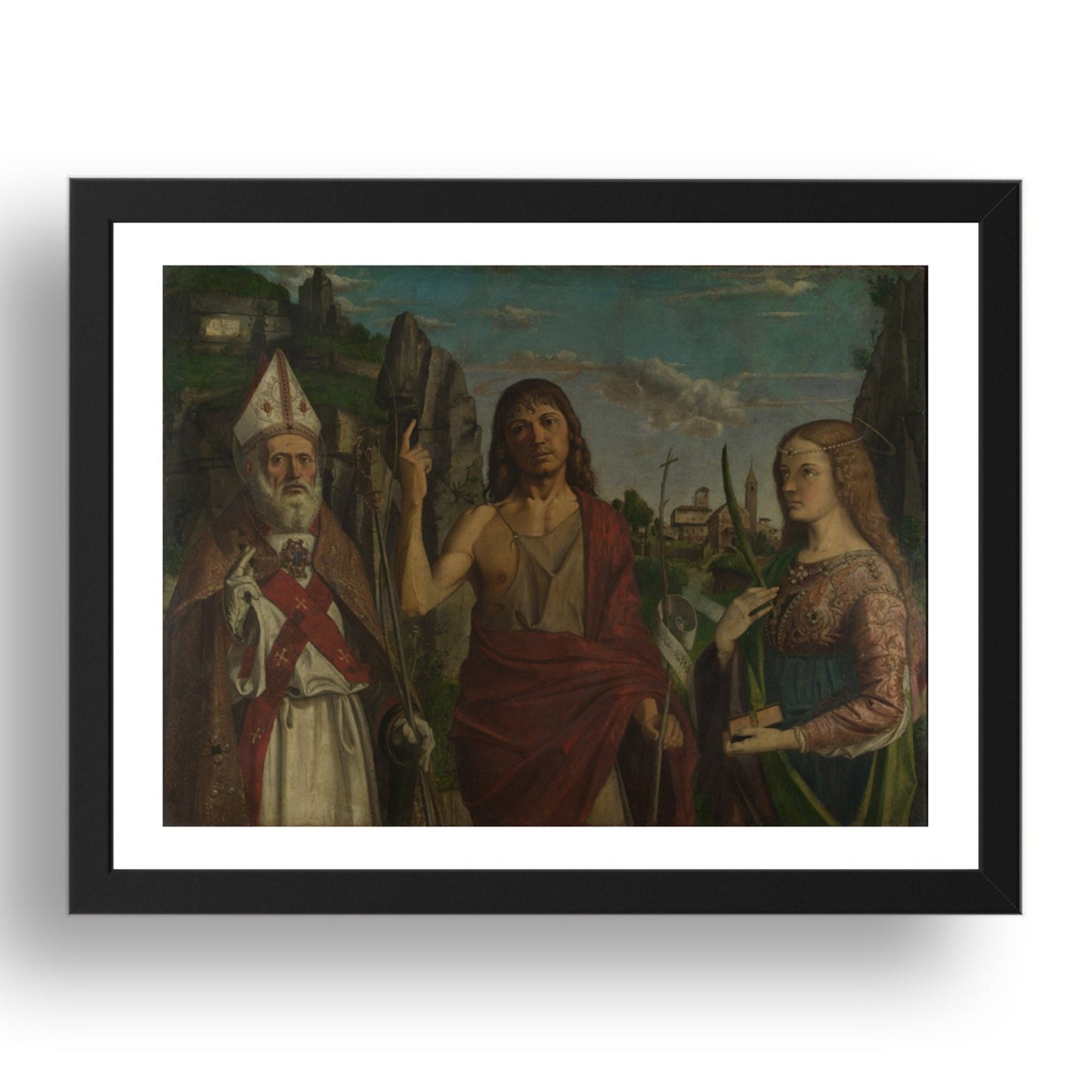 Bartolomeo Montagna: Saint Zeno, Saint John the Baptist and a Female Martyr, Poster in 17x13"(A3) Frame