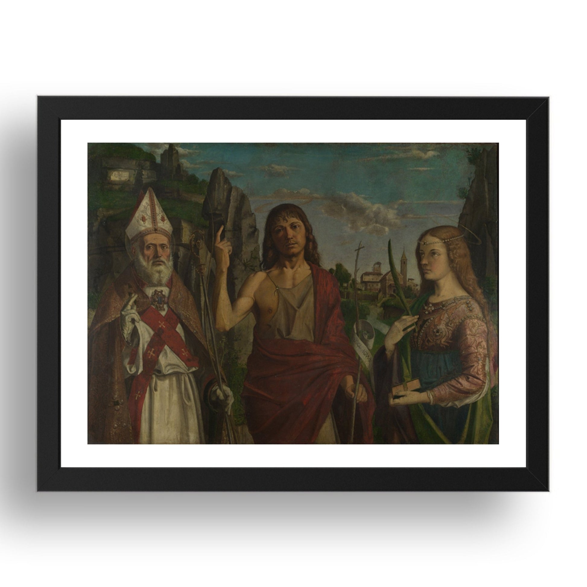 Bartolomeo Montagna: Saint Zeno, Saint John the Baptist and a Female Martyr, Poster in 17x13"(A3) Frame