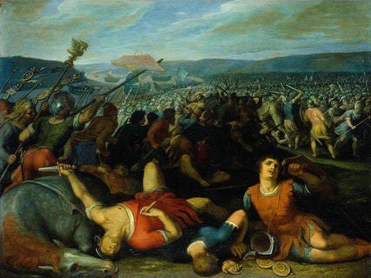 Batavians Defeating Romans on the Rhine, vintage artwork by Otto van Veen, A3 (16x12") Poster Print