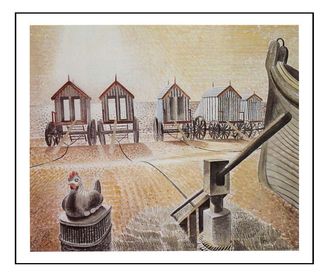 bathing machines-Aldeburgh by Eric Ravilious, A4 size (8.27 × 11.69 inches) Poster