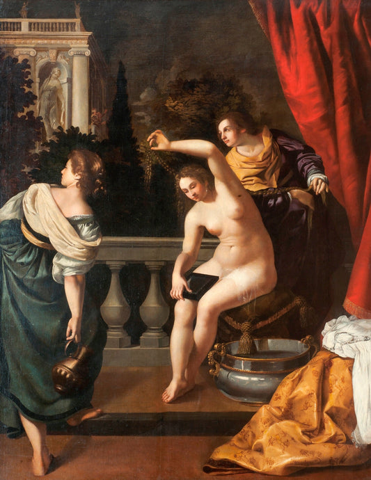 Bathsheba at Her Bath, vintage artwork by Artemisia Gentileschi, 12x8" (A4) Poster