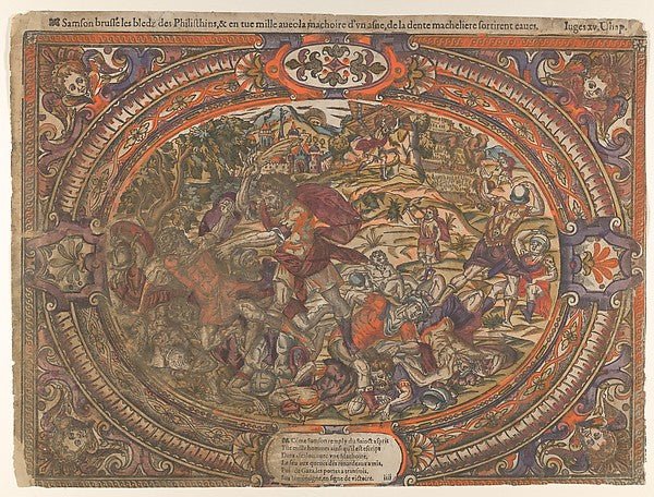 Battle against the Philistines  from the Story of Samson c1560, vintage art, A3 (16x12") Poster Print