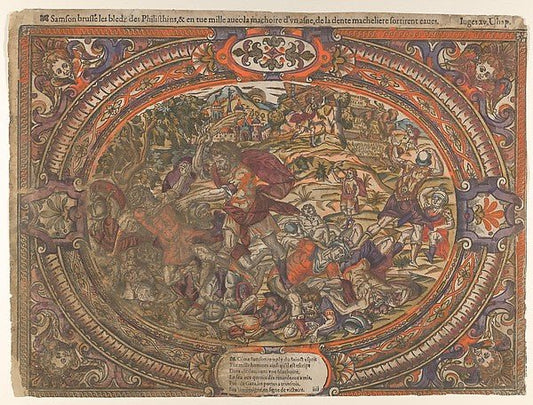 Battle against the Philistines  from the Story of Samson c1560, vintage art, A3 (16x12") Poster Print