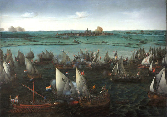 Battle between Dutch and Spanish Ships on the Haarlemmermeer, vintage artwork by Hendrick Vroom, A3 (16x12") Poster Print