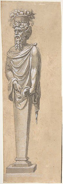 Bearded Male Term Looking Left c1545–65-Anonymous, French, 16t, vintage art, A3 (16x12") Poster Print