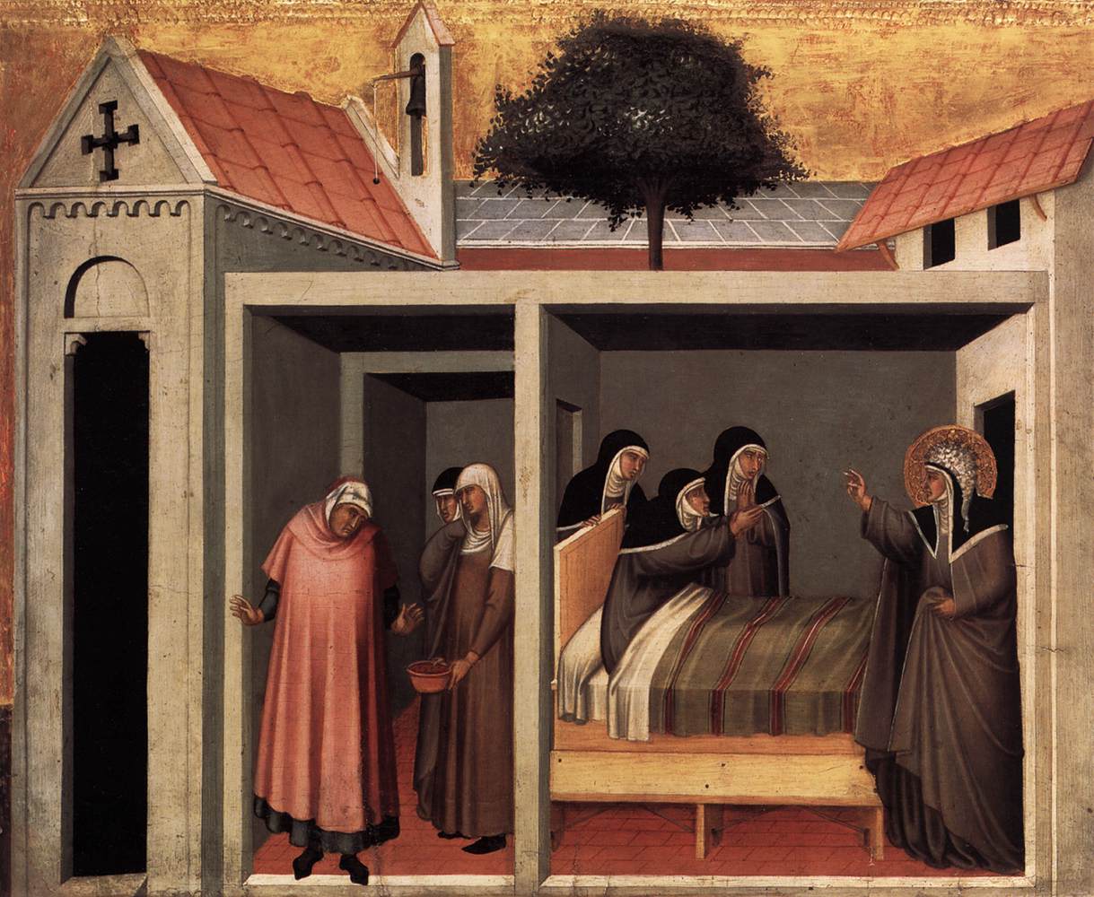 Beata Umiltà Heals a Sick Nun, vintage artwork by Pietro Lorenzetti, 12x8" (A4) Poster