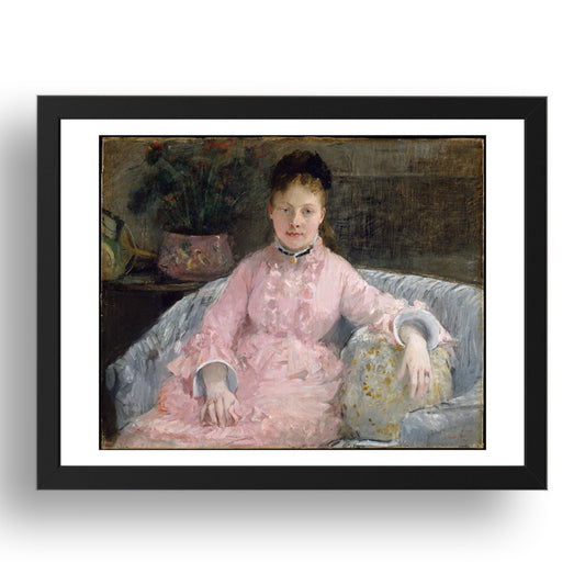 Berthe Morisot: The Pink Dress (ca. 1870), vintage artwork, A3 Size Reproduction Poster Print in 17x13" Black Frame