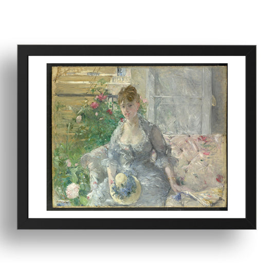 Berthe Morisot: Young Woman Seated on a Sofa (ca. 1879), vintage artwork, A3 Size Reproduction Poster Print in 17x13" Black Frame