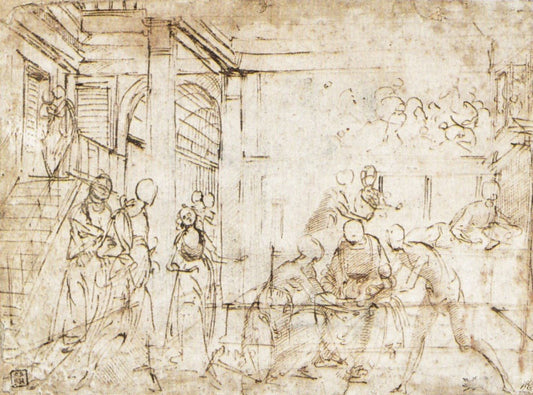 Birth of Mary (Study), vintage artwork by Domenico Ghirlandaio, A3 (16x12") Poster Print