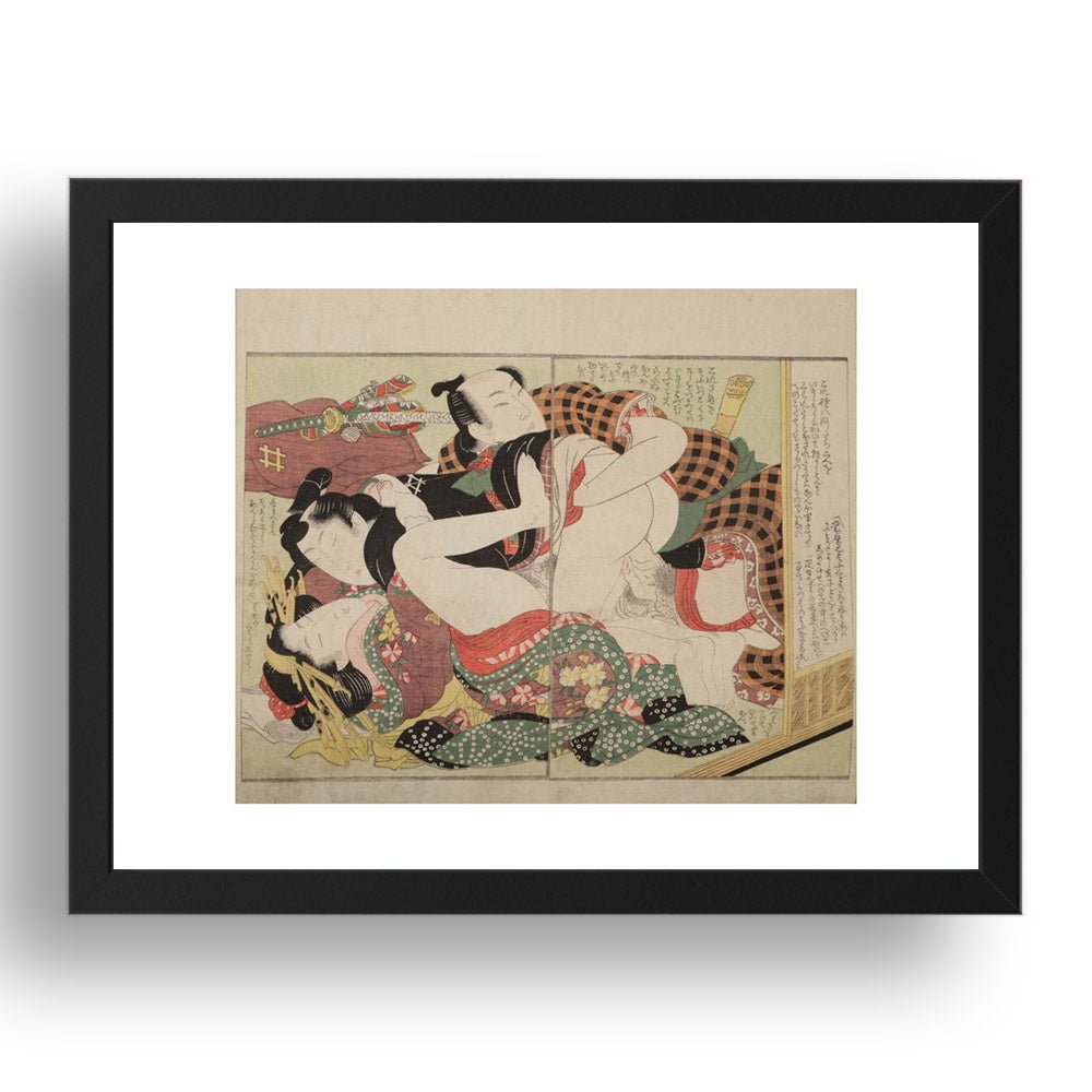 bisexual-samurai-menage-a-trois, Erotic ukiyo-e Japanese Shunga, classic artwork in 17x13"(A3) Frame 