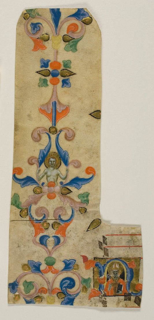 Bishop Saint Zenobius in a Historiated Initial "N" with Decorated Border from a Laudario by  Italian (Florence),23x16"( A2 size ) Poster Print