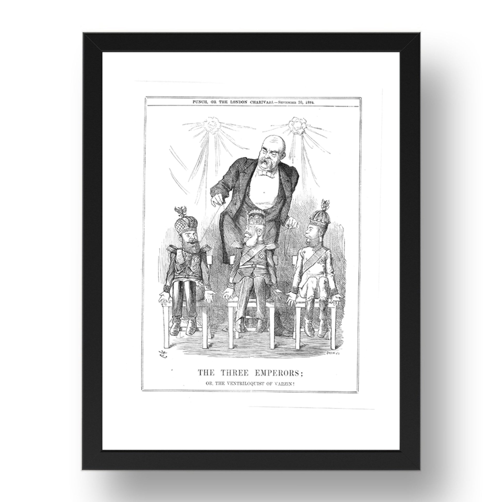 Bismarck and Three Emperors 1884, vintage historic poster in 17x13"(A3) Frame