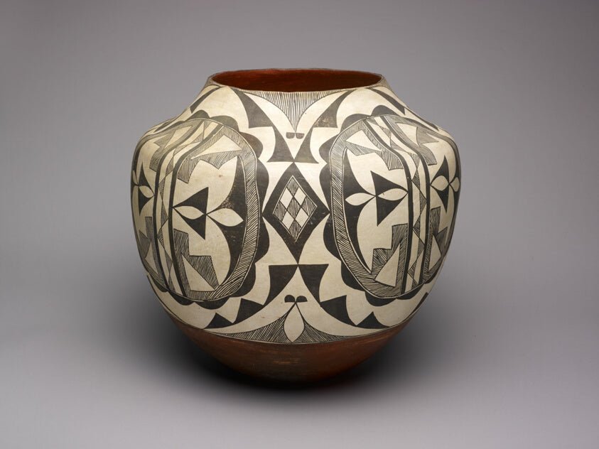 Black-and-White Storage Jar with Abstract Geometric Motifs by  Acoma,23x16"( A2 size ) Poster Print