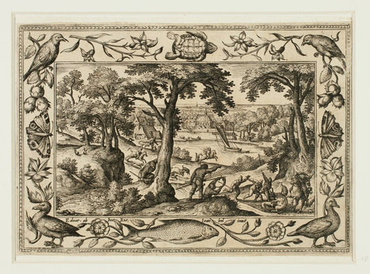 Boar Hunt, from Landscapes with Old and New Testament Scenes and Hunting Scenes by  Adriaen Collaert (Flemish, c. 1560–1618) , 23x16"( A2 size ) Poster Print