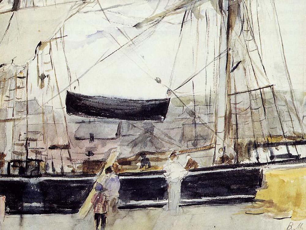 Boat at Dock - 1875 - Musee Marmottan France by Berthe Morisot, vintage art, modern poster print