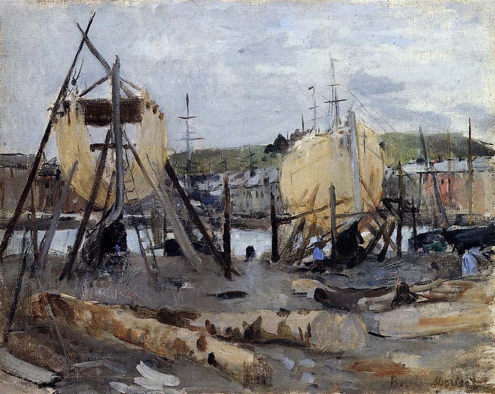 Boats under Construction - 1874 - Musee Marmottan France by Berthe Morisot, vintage art, modern poster print