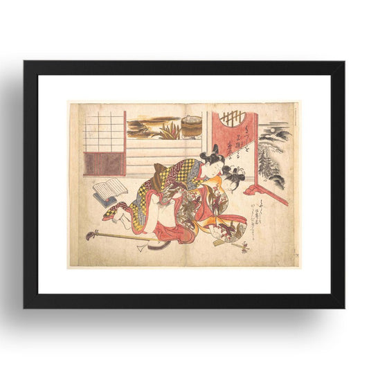 book comb musical, Graphic Erotic ukiyo-e Japanese Shunga, classic artwork in 17x13"(A3) Frame