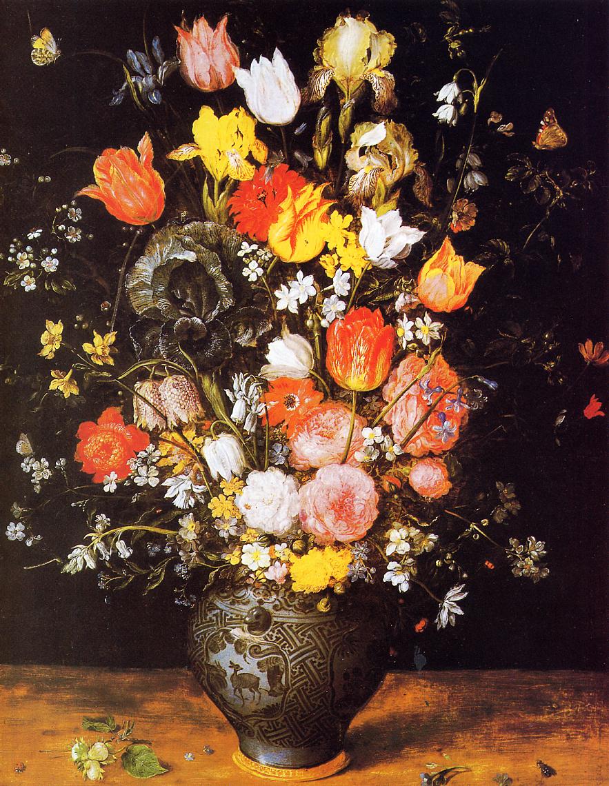 Bouquet of Flowers in a Blue Vase, vintage artwork by Jan Brueghel the Elder, 12x8" (A4) Poster