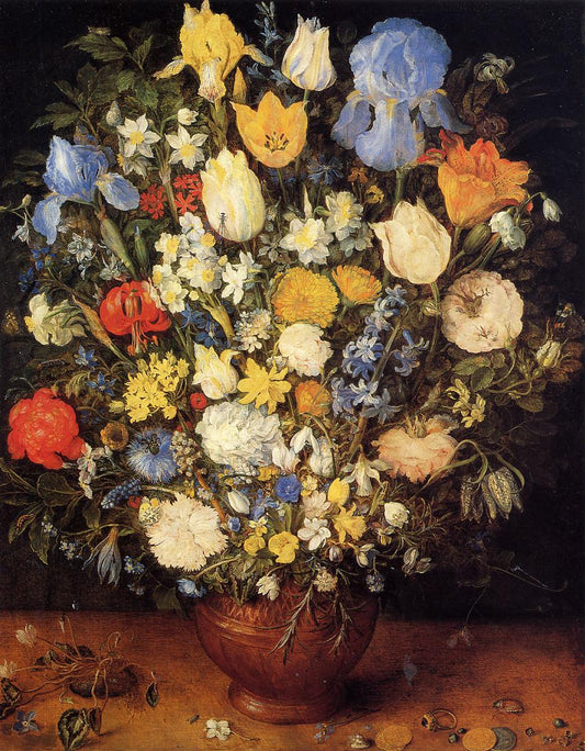 Bouquet of Flowers in a Ceramic Vase, vintage artwork by Jan Brueghel the Elder, 12x8" (A4) Poster