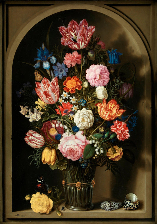 Bouquet of Flowers in a Stone Niche, vintage artwork by Ambrosius Bosschaert (I), A3 (16x12") Poster Print