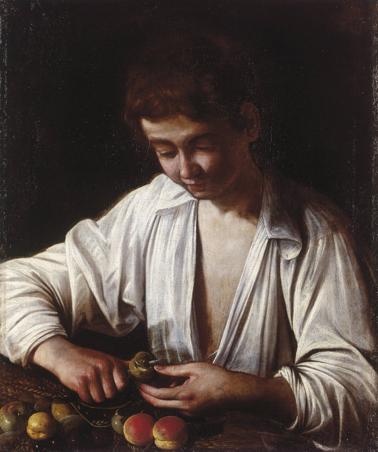 Boy Peeling Fruit, vintage artwork by Caravaggio, 12x8" (A4) Poster