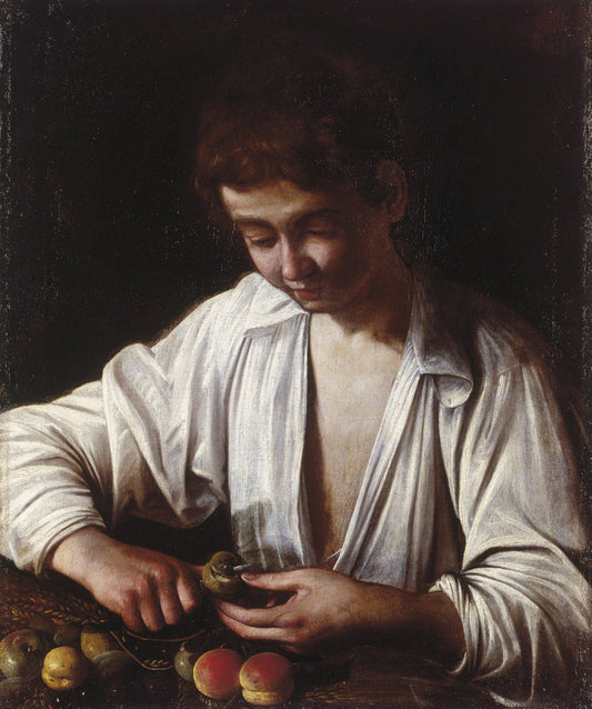 Boy Peeling Fruit, vintage artwork by Caravaggio, 12x8" (A4) Poster