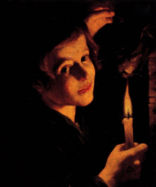 Boy Singeing a Bat's Wings, vintage artwork by Trophîme Bigot, 12x8" (A4) Poster