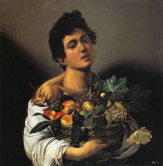 Boy with a Basket of Fruit, vintage artwork by Caravaggio, 12x8" (A4) Poster