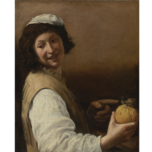 Boy with a Pumpkin, vintage artwork by Pietro Paolo Bonzi, 12x8" (A4) Poster